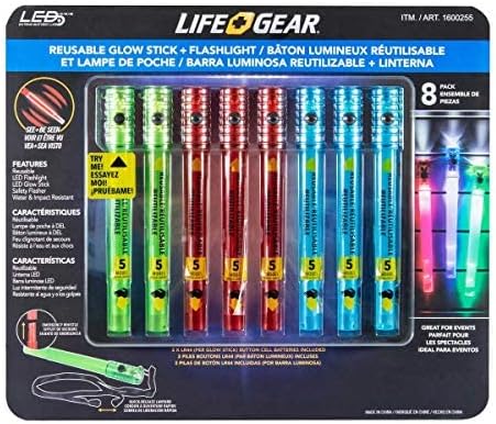 LifeGear Yeniden Kullanılabilir parlak çubuk kolye ve El Feneri Combo, 6-in-1 Çok Kullanımlı El Feneri Acil Düdük-2'li