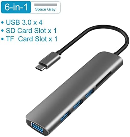 MBBJM USB 3.1 Tip-C Hub Adaptörü 4 K Thunderbolt 3 USB C Hub ile Hub 3.0 TF SD Okuyucu Yuvası (Renk : Gri, Boyutu: