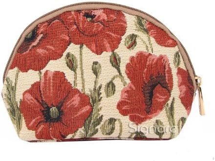 Gelincik Çiçeği Tasarımlı Kadınlar için Signare Goblen Kozmetik Çantası Tuvalet Makyaj Çantası (COSM-POP)