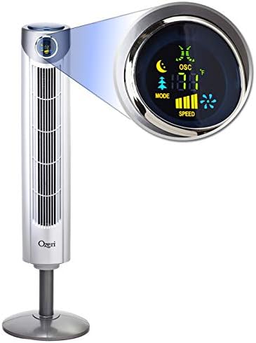 Ozeri Ayarlanabilir Salınımlı Kule Gürültü Azaltma Teknolojisi Ultra 42 Rüzgar Fanı, Gümüş