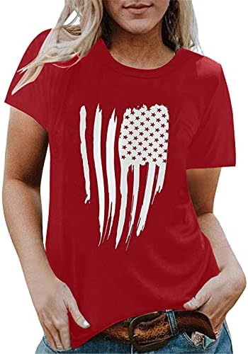 4th Temmuz Gömlek Kadın ABD Bayrağı Tişörtleri Gömlek Yaz Casual Tops Kısa Kollu Tee Gömlek Yurtsever Rahat Gevşek