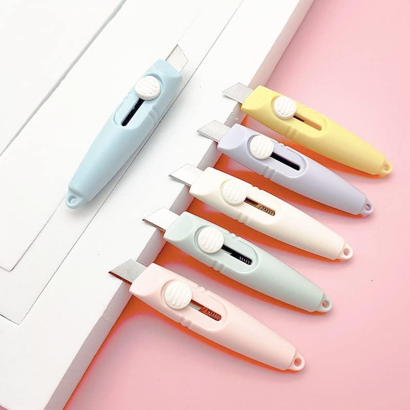 6 Adet Sevimli Pastel Küçük Maket Bıçakları Geri Çekilebilir, Keskin Bıçak Kutusu Kesici,Ofis Okulu Kağıt, Karton,