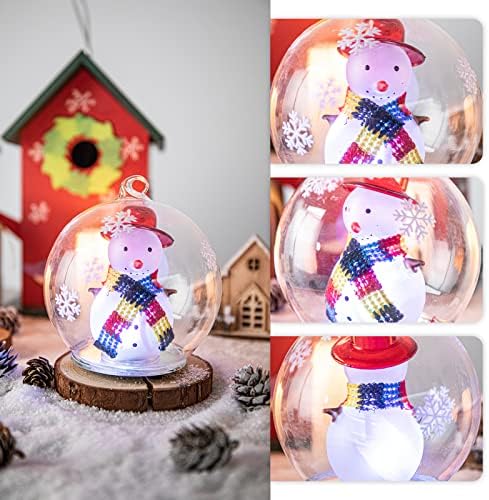 MUMTOP Kardan Adam Noel Ağacı Topları Kar Küresi, Noel Ağacı Dekorasyonu için Renk Değiştiren LED Işıklı Noel Işıklı