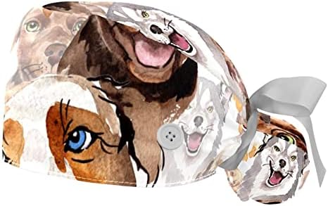 Kigauru 2 Paket kadın Çalışma Kapağı Düğmeleri ile kurdele Geri Sanatsal Boyama Köpekler Uzun Saç Kapakları