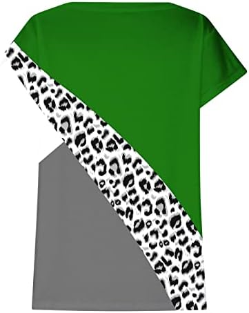 Kadın T-Shirt Leopar Baskı Renk Bloğu Üstleri Kap Kollu Yuvarlak Boyun Gömlek 2023 Yaz Rahat Moda Tunik Bluzlar