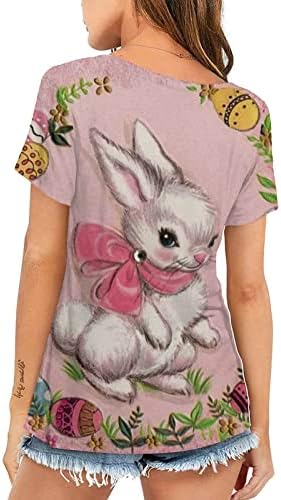 Paskalya Gömlek Kadınlar için Sevimli Tavşan Paskalya Yumurtası Baskılı T Shirt Üstleri Rahat Gevşek Kısa Kollu Grafik