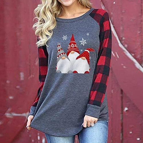 Arystk Noel Moda kadın T-Shirt O-Boyun Uzun Kollu İskandinav Noel Gnome Baskı Bluz Tops