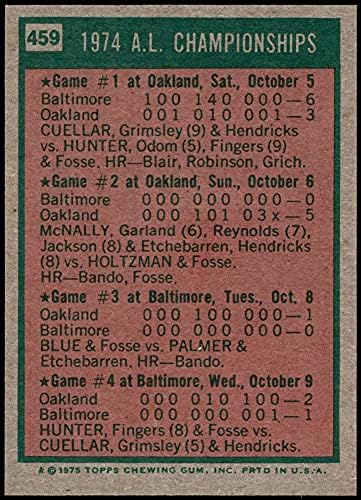 1975 Topps 459 1974 AL Şampiyonası Brooks Robinson Oakland Atletizm / Orioles (Beyzbol Kartı) NM / MT + Atletizm