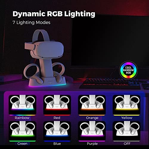 Gamulus RGB Meta Quest 2 için Şarj Standı, VR Kulaklık ve Kontrol Cihazları Manyetik Hızlı Şarj Cihazı Yerleştirme