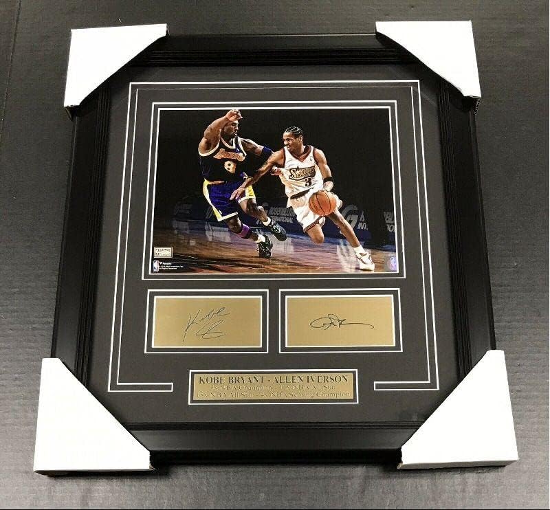 Kobe Bryant Lakers Allen Iverson LAZERLE OYULMUŞ İMZA Çerçeveli 8x10 Fotoğraf İmzalı NBA Fotoğrafları
