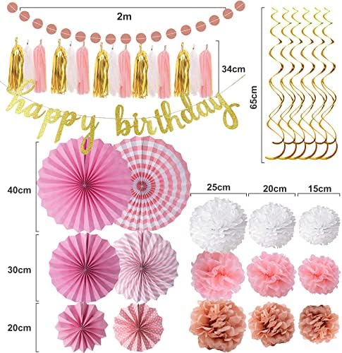 Huryfox Pembe Parti Süslemeleri, Doğum Günü Süslemeleri Malzemeleri Kadınlar ve Erkekler için Fiesta Gökkuşağı Renkli