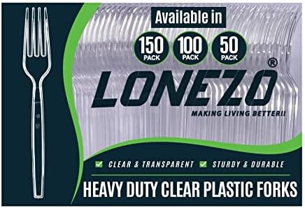 Lonezo [150 Adet] Plastik Çatallar Şeffaf Çatallar Plastik Tek Kullanımlık Paramparça Dayanıklı Tek Kullanımlık Çatallar