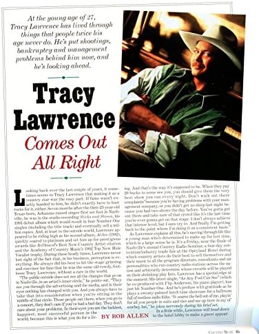 Tracy Lawrence orijinal 2pg 8x10 kırpma dergisi fotoğraf S1725