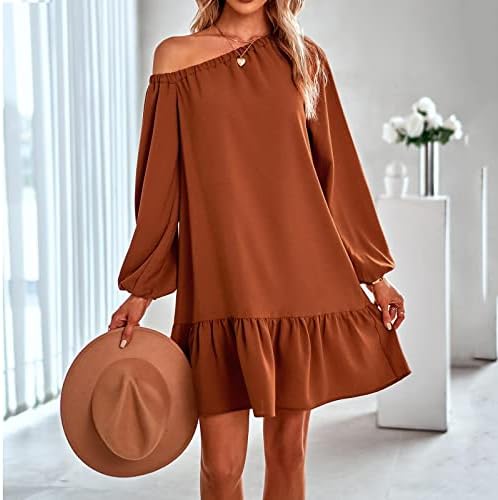 NOKMOPO Uzun Kollu Elbise Kadınlar için Moda Rahat Mizaç Düz Renk Bel Uydurma Orta Uzunlukta Diz Boyu Elbise