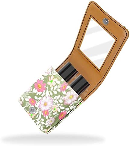 ORYUEKAN Ruj Kılıfı Ayna ile Sevimli Taşınabilir Makyaj Çantası kozmetik torbası, Pastorable Pembe Papatya Çiçek Çiçek