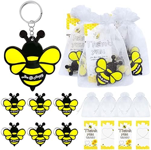 Elecrainbow 60 Paket Bumble Bee Anahtarlık Paketi, 20 Anahtarlık, 20 Teşekkür Etiketi ve Arı Partisi için 20 Torba,