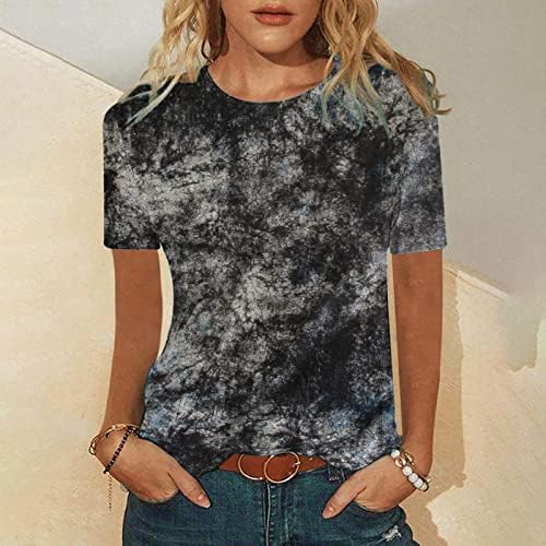 Kadın Tunik Mizaç Bluz Üstleri Rahat Eşleşen Renk Yuvarlak Boyun Kısa Kollu T Shirt Moda Baskılı Tees