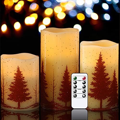 Smasener Noel Çam Ağacı Alevsiz Mumlar, Pille Çalışan LED Gerçek Sütun Balmumu Titrek Hareketli Fitil Etkisi Uzaktan