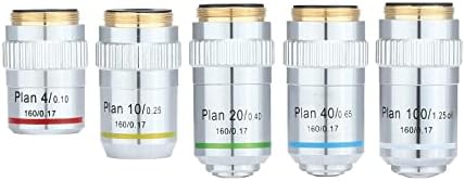 Mikroskop Aksesuarları 4X,10X,20X,40X, 100X Biyolojik Mikroskop Hedefleri Lens Laboratuar Sarf Malzemeleri (Renk: