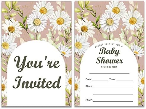 Kır çiçeği Bebek Duş Davetiyeleri Zarflar ile 20 Set Sevimli Papatya Bebek Kız Bebek Duş Davetiyeleri Doldurun Boş