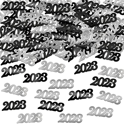 Siyah ve Gümüş 2023 Konfeti Paketi / Yeni Yılınız Kutlu Olsun Tek Kullanımlık Sofra Takımı Seti / NYE Süslemeleri