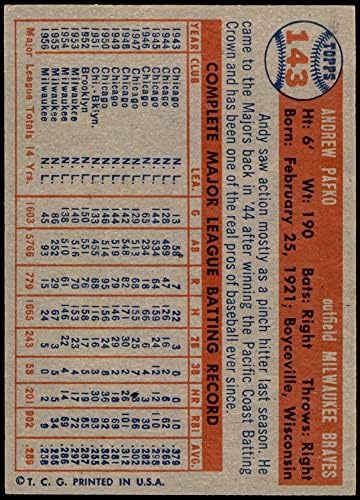 1957 Topps 143 Andy Pafko Milwaukee Braves (Beyzbol Kartı) NM Braves