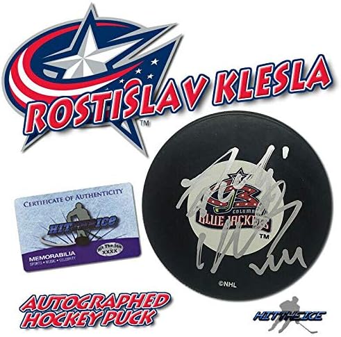 Rostislav Klesla Columbus Blue Ceketler İmzalı Disk w/COA İmzalı NHL Diskleri