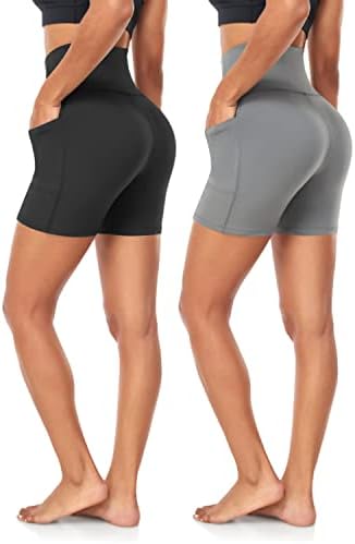 2 Paket Biker Şort Cepler ile Kadınlar için-5 Yüksek Bel Tereyağı Yumuşak Karın Kontrol Atletik Egzersiz Spor Yoga