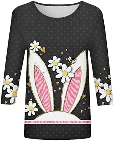 Kadınlar için gömlek Komik 3/4 Kollu Baskılı Tavşan T Shirt Yaz Tavşan Grafik Temel Tees En
