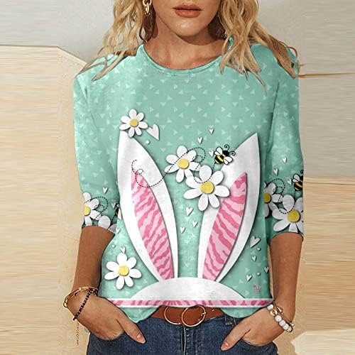 Kadınlar için gömlek Komik 3/4 Kollu Baskılı Tavşan T Shirt Yaz Tavşan Grafik Temel Tees En