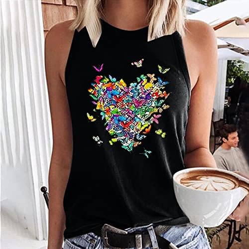 Kadın Kolsuz Tekne Boyun Pamuk Kelebek Kalp Aşk Grafik Salonu Kaşkorse Tank Top Yelek T Shirt Yelek Kızlar için
