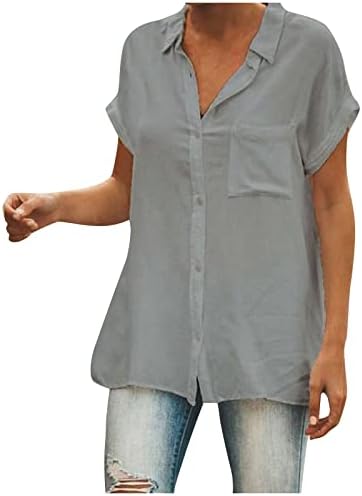 NOKMOPO oduncu gömleği Kadınlar için Moda Orta Uzunlukta Gevşek Düz Renk Kısa Kollu Gömlek Casual Tops