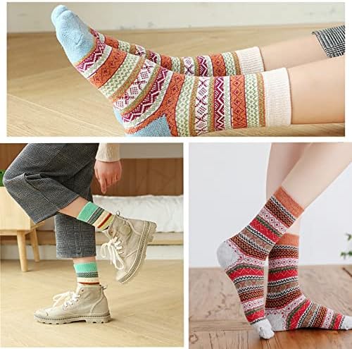 5 Pairs Kış Yün Çorap Kadınlar için Kalın Örgü sıcak tutan çoraplar Rahat Yumuşak Rahat Ekip Çorap Karışık Renkler