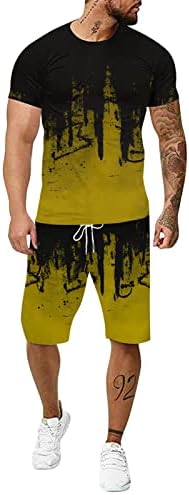Erkek Kişilik Spor Set Yaz Kıyafeti 2 Parça 3D Mürekkep Püskürtmeli Kısa Kollu T Shirt Şort Şık Rahat