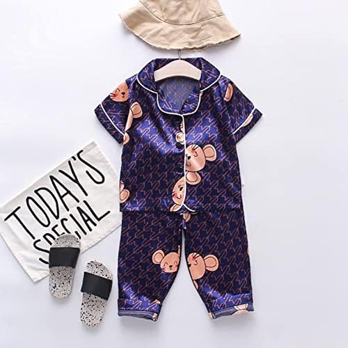 XBKPLO Pijama Elbise Kız Erkek Bebek Kız Kıyafetler Karikatür Mektup Kısa Kollu Düğme Aşağı Büyük Kızlar Uyku Elbiseler