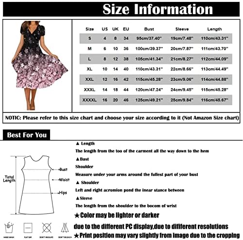 NOKMOPO Kısa Kollu Elbise Kadınlar için Midi Uzunluğu, kadın Yaz Rahat Moda Çiçek Baskı Kısa Kollu V Yaka askı elbise