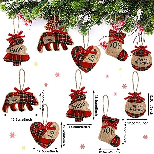 15 Adet Çuval Bezi Noel Ağacı Çorap Süsler Noel Asılı Dekorasyon Buffalo Ekose Noel Süsler Noel Çorap Ağacı Topu Kalp