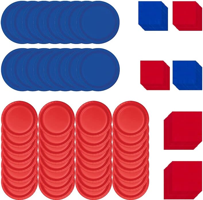 168 Kağıt Piknik Aksesuarları Seti - Değer Paketi-Kırmızı ve Mavi Renkler-Küçük ve Büyük Boyutlar-Partiler, Buluşmalar