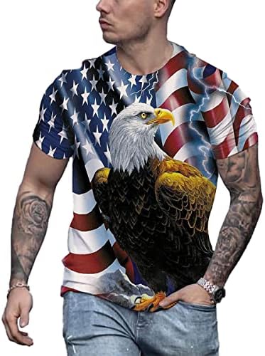 Erkek kısa kollu vatansever Amerikan tasarım kartal ve bayrak Premium T-Shirt