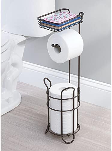 mDesign Çelik Metal Serbest Duran Rulo Kağıt havlu Tutucu Stand ve Depolama Raflı Dağıtıcı-Banyolar için Tuvalet Kağıdı,