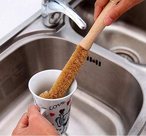 1 ADET 24.5 cm/9.6 Mutfak Doğal Asılabilir Temizleme Hindistan Cevizi Fiber Fırça Kauçuk Ahşap Saplı Bükülebilir Temizleme