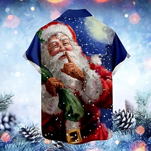 UBST Noel Gömlek Mens için, komik 3D Noel Baba Baskılı Üstleri Kısa Kollu Düğme Aşağı Ev Partisi Rahat Gömlek