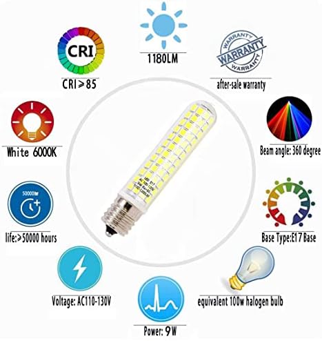 E17 LED Ampul, Yeni Yükseltildi - E17 Ampul, 125×2835 SMD LED, Kısılabilir 9W, Eşdeğer 100W Halojen Ampul, 1180LM,