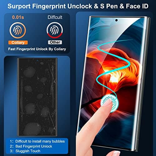 [2 + 2 Paket] Galaxy S23 Ultra Ekran Koruyucu, 9H temperli Cam, Ultrasonik Parmak izi desteği, 3D Kavisli, HD Net