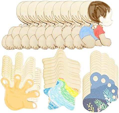 40 Adet Ahşap Yıldız Bebek Ayak Eller Işaretleri Dilimleri Sanat Boya El Sanatları Boş El Yapımı DIY Boyama Ahşap