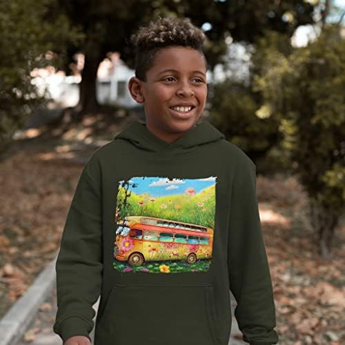 Hippi Otobüs Sanatı Çocuk Sünger Polar Kapüşonlu Sweatshirt-Grafik Çocuk Kapüşonlu Sweatshirt-Çocuklar için Havalı