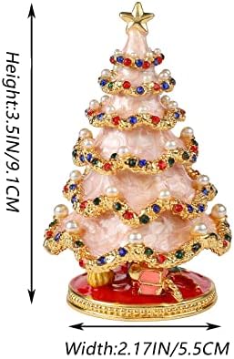 QIFU Klasik Pembe Noel Ağacı Emaye Biblo Kutusu Menteşeli, Aile için Benzersiz Hediye