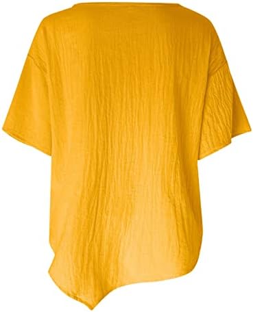 Pamuk Keten Kadınlar için Moda Karahindiba Baskılı Grafik Tees Gömlek Tops Yaz Düzensiz Hem Flowy Tunik Bluzlar