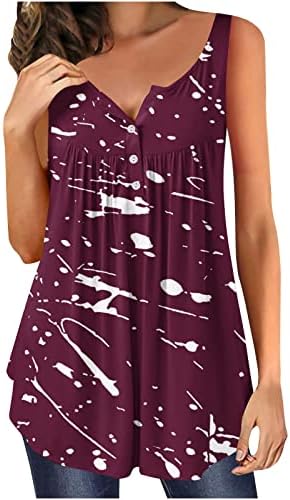 Oplxuo Tunik Üstleri Kadınlar için Kolsuz Aktif Tankı Üstleri Fırfır Gevşek Fit Tunik Gömlek Batik Çiçek Baskı Bluz