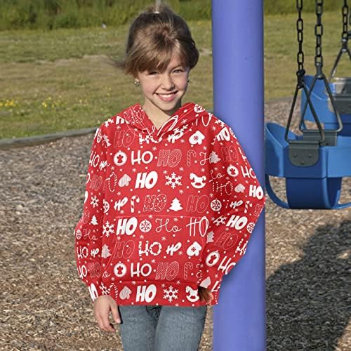 Plaaee Çocuk Erkek Kız Kazak Hoodies Hohoho Noel Baba Gülmek Noel için Rahat Kapüşonlu Sweatshirt Cepler ile XXS
